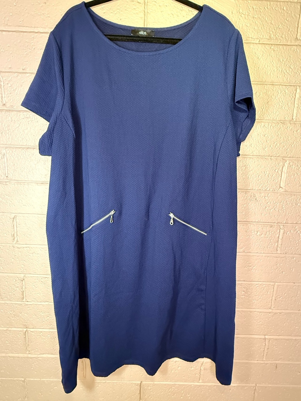 ellos navy Blue Short Sleeve Shift Dress with Zipper Pockets